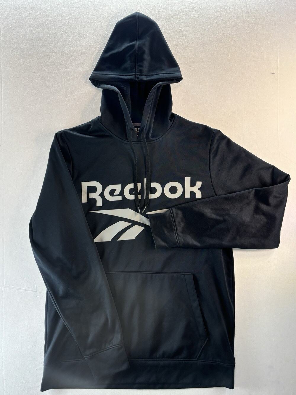 Reebok Original Logo Pullover Hoodie Black Medium Men’s Drawstrings Front Pocket